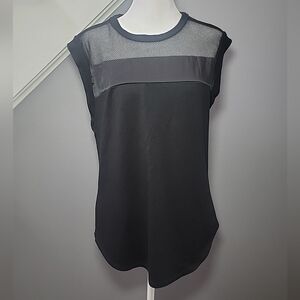 REBECCA TAYLOR Size S Black Mesh Edgy Sleeveless Top Silk Trim Zipper Accents
